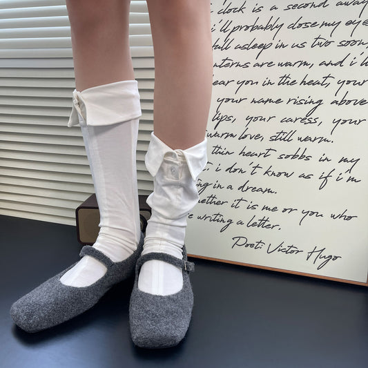 New Polo Collar Button Female Middle Tube Socks