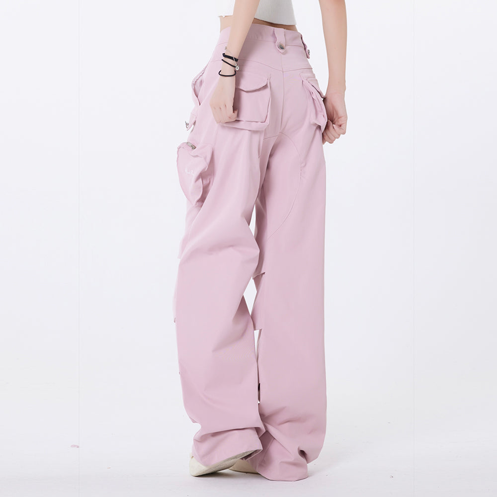 High Street Niche Pleated Three-dimensional Zipper Pocket Loose-fitting Wide-leg Trousers