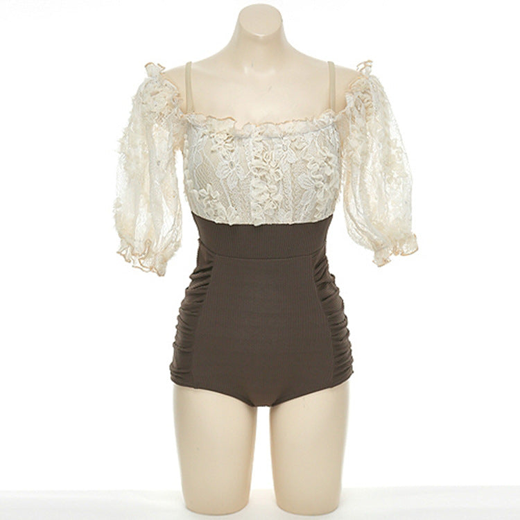 Off-shoulder One-piece High Waist Slim Fit Slimming Conservative Cover Belly
