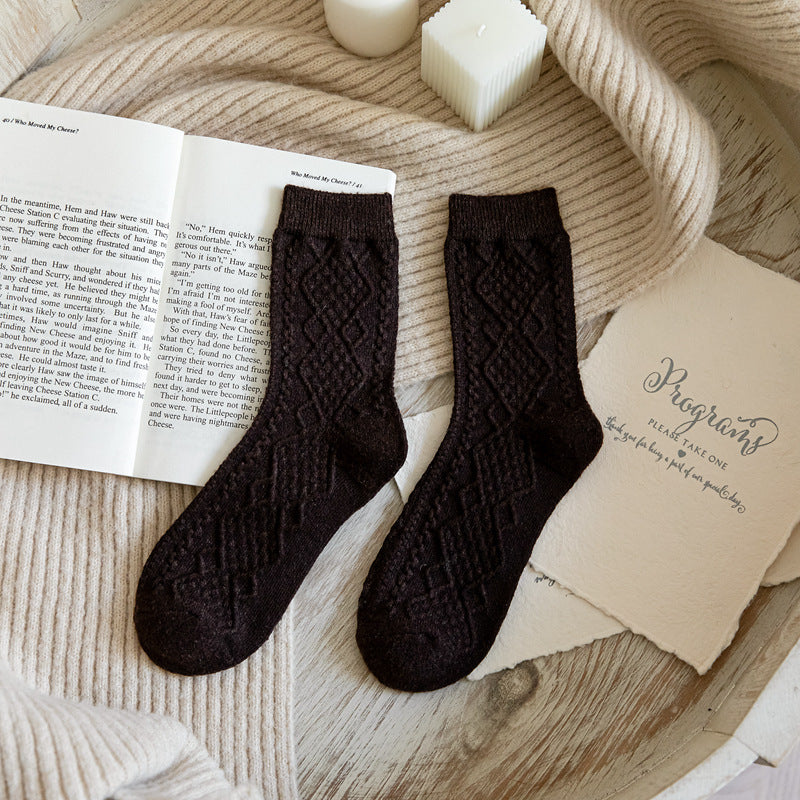 Classic Dark Floral Japanese Retro Solid Color Ladies Wool Socks