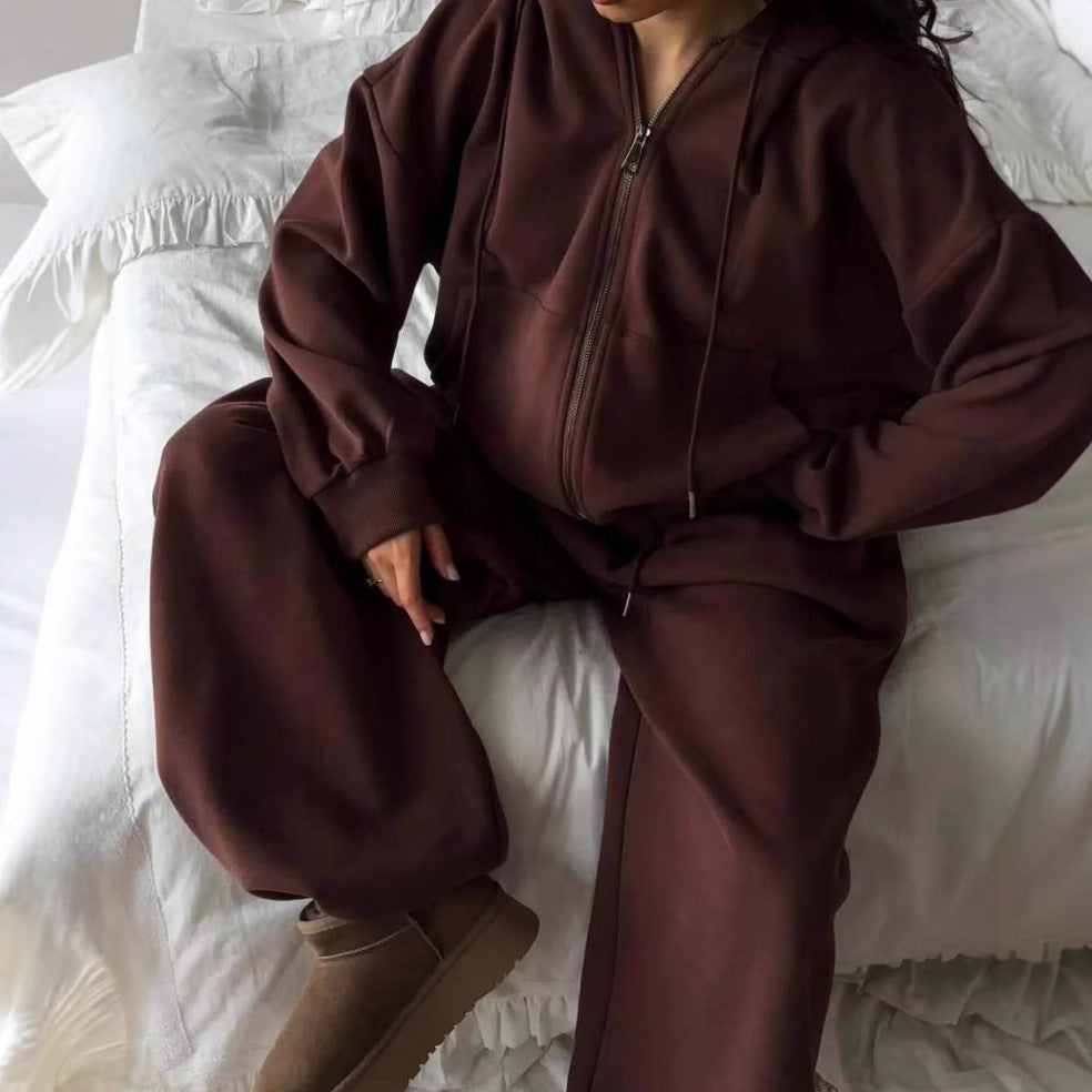 Casual Long-Sleeve Hooded Sweater And Pants Two-Piece Set For Sports