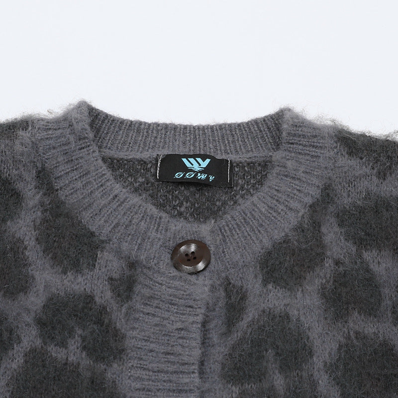 Retro Personalized Leopard Print Knitted Sweater Cardigan