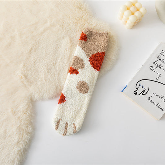 Coral Fleece Cat's Paw Home Ladies Winter Tube Socks