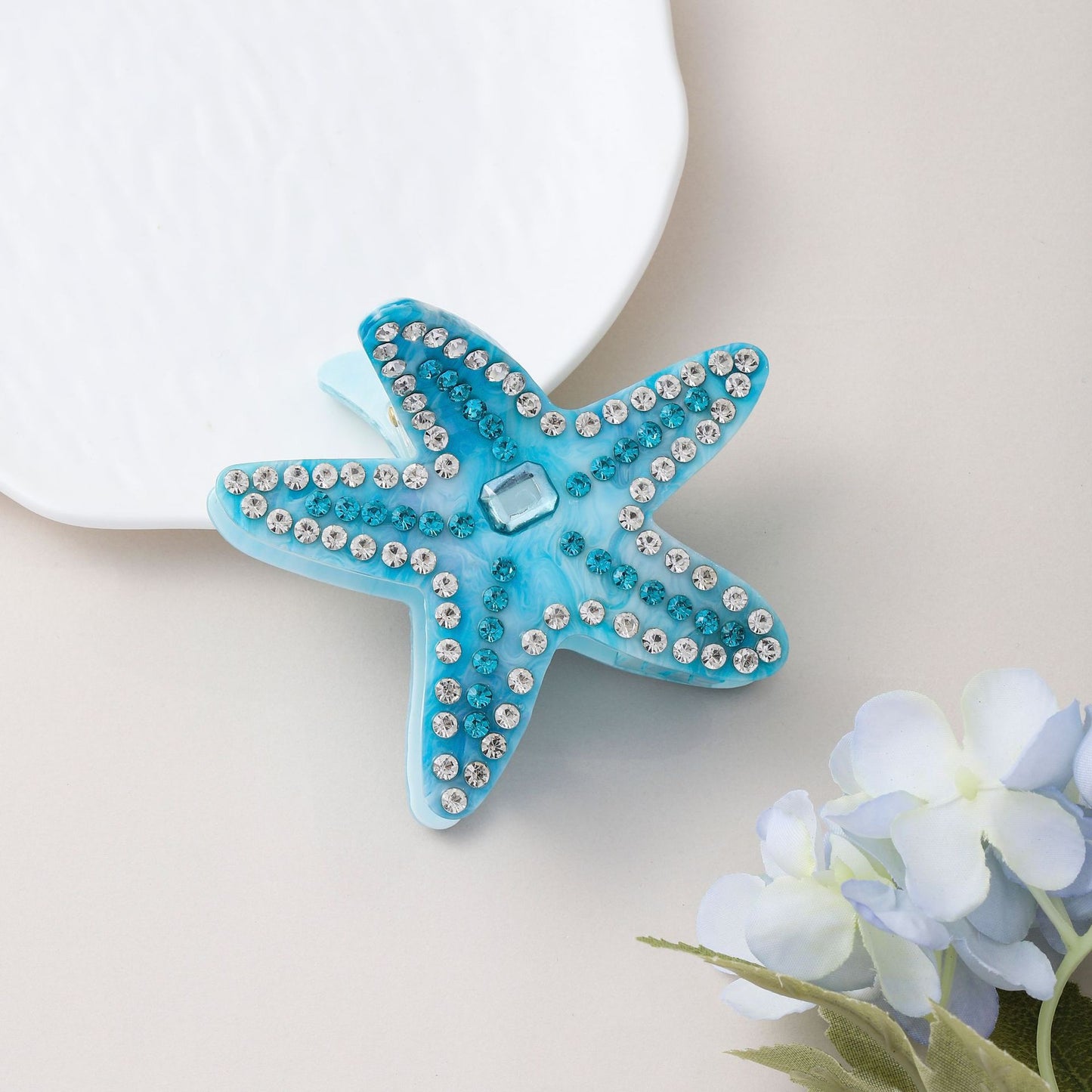 Starfish Diamond Encrusted Blue-pink Hairpin