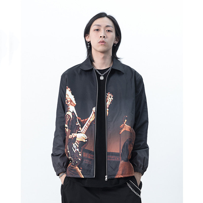 Men and women personality rock band print jacket