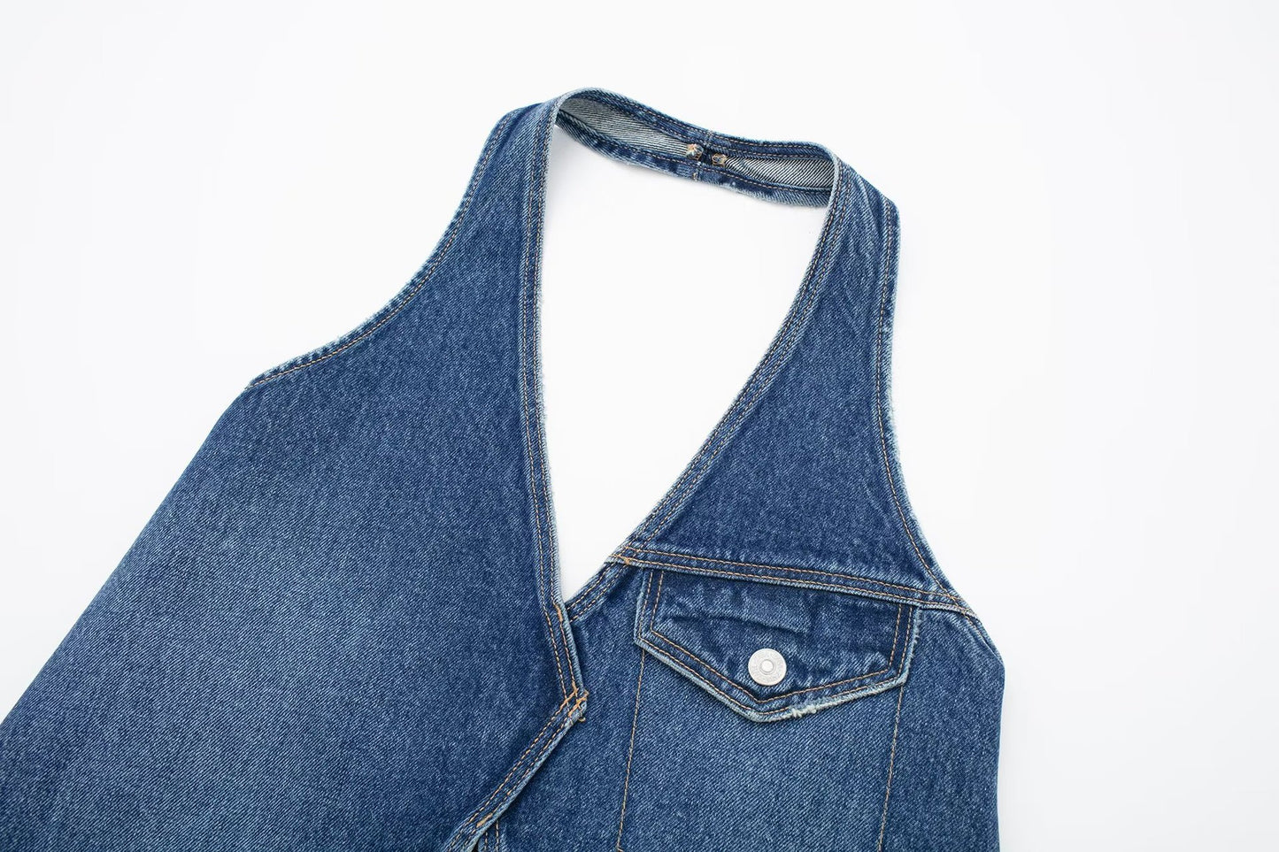 Denimtop med krave og midtwaist til kvinder