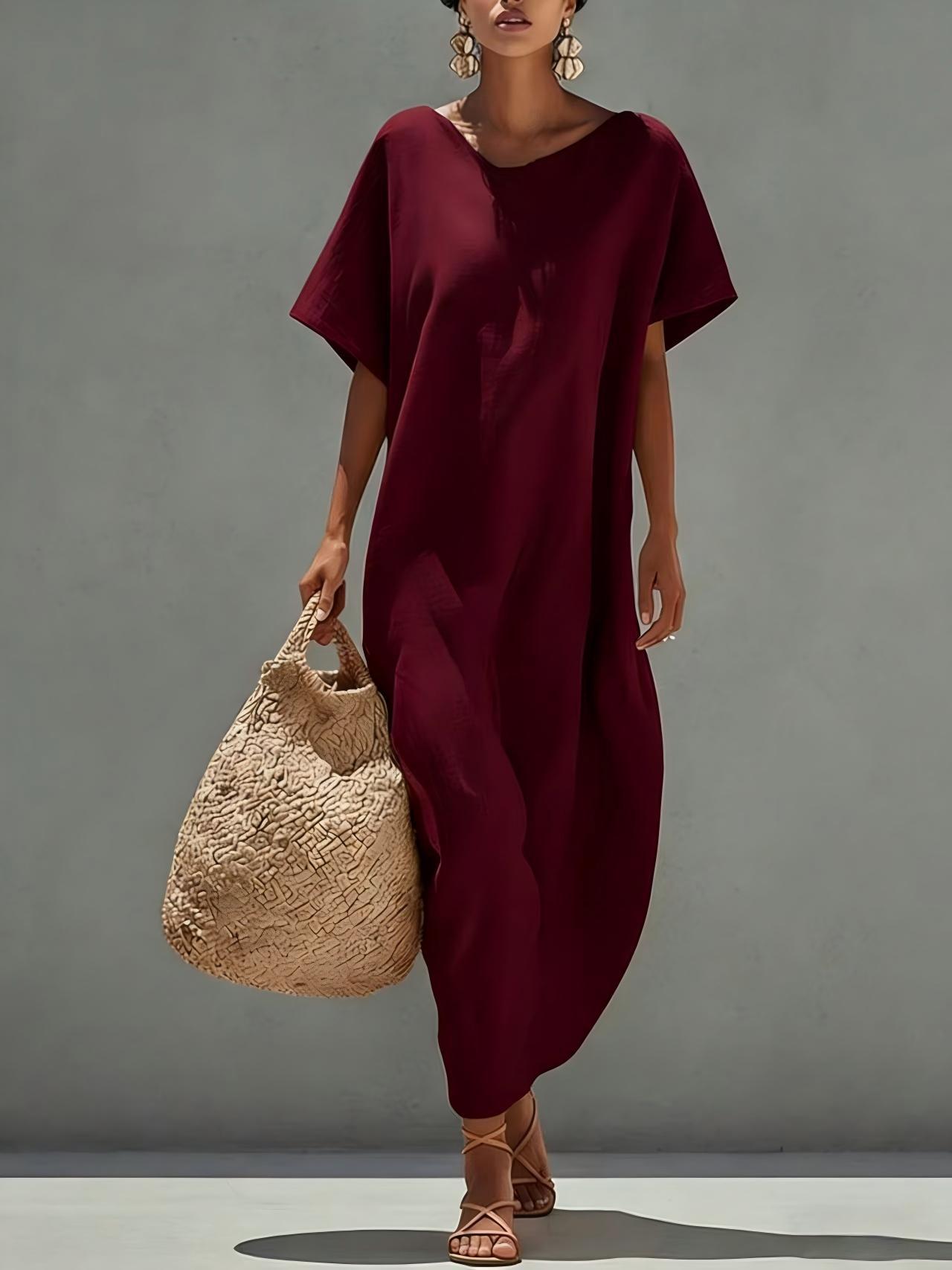 Solid-color Short-sleeve Minimalist Casual Dress