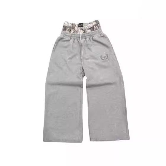 Embroidered Double Waist Casual Straight Pants