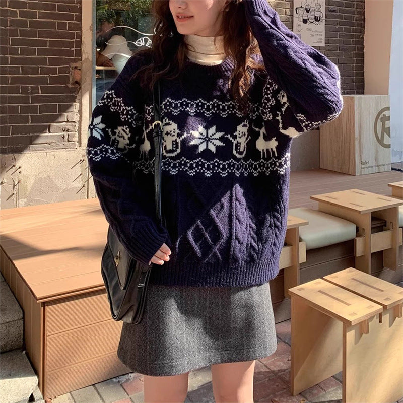Korean Retro Christmas Atmosphere Silk Sweater