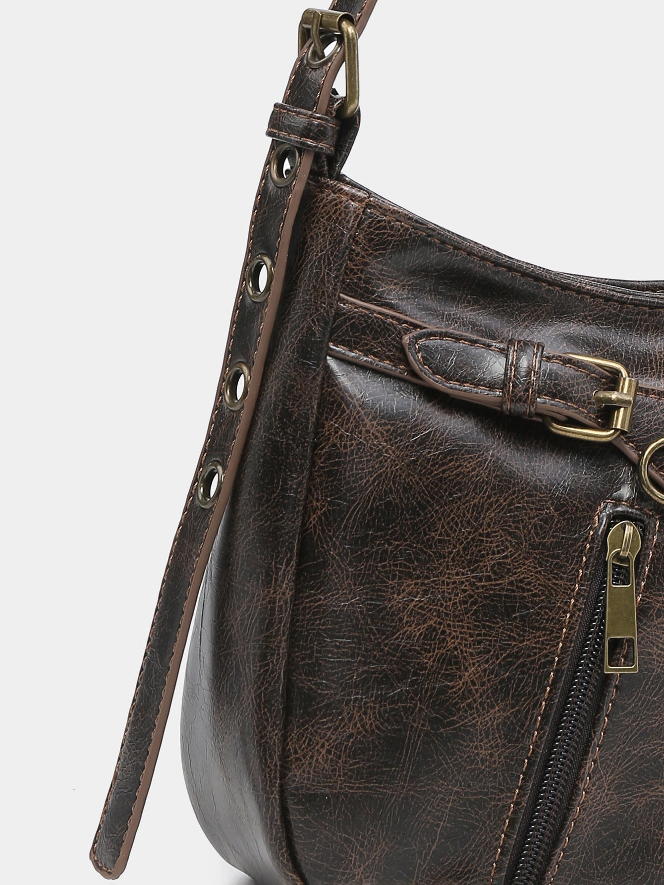Spicy Girl Retro Style Two-tone Distressed Leather Shoulder Underarm Bag