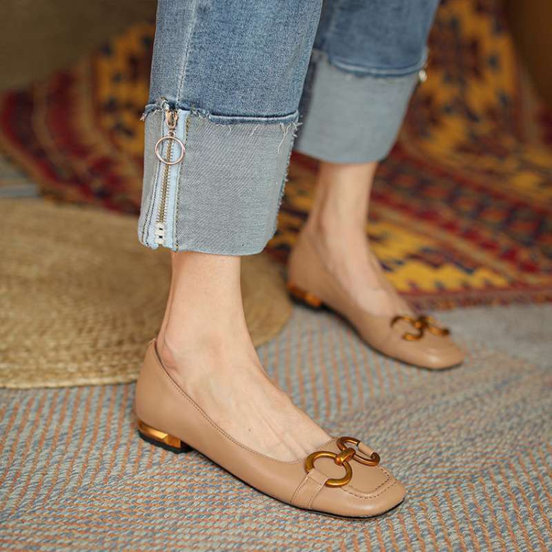 Pumps Low Heel Wanwan Lei Style Shallow Mouth Metal Flat Shoes