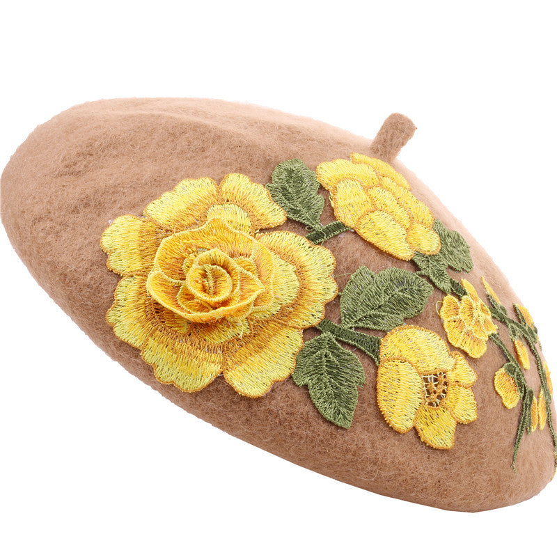 Ethnic Temperament Handmade Sticky Flower Beret