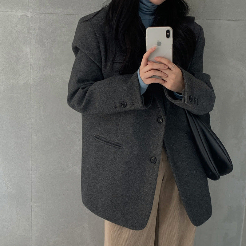 Korean Hepburn Style Loose Thick Woolen Coat