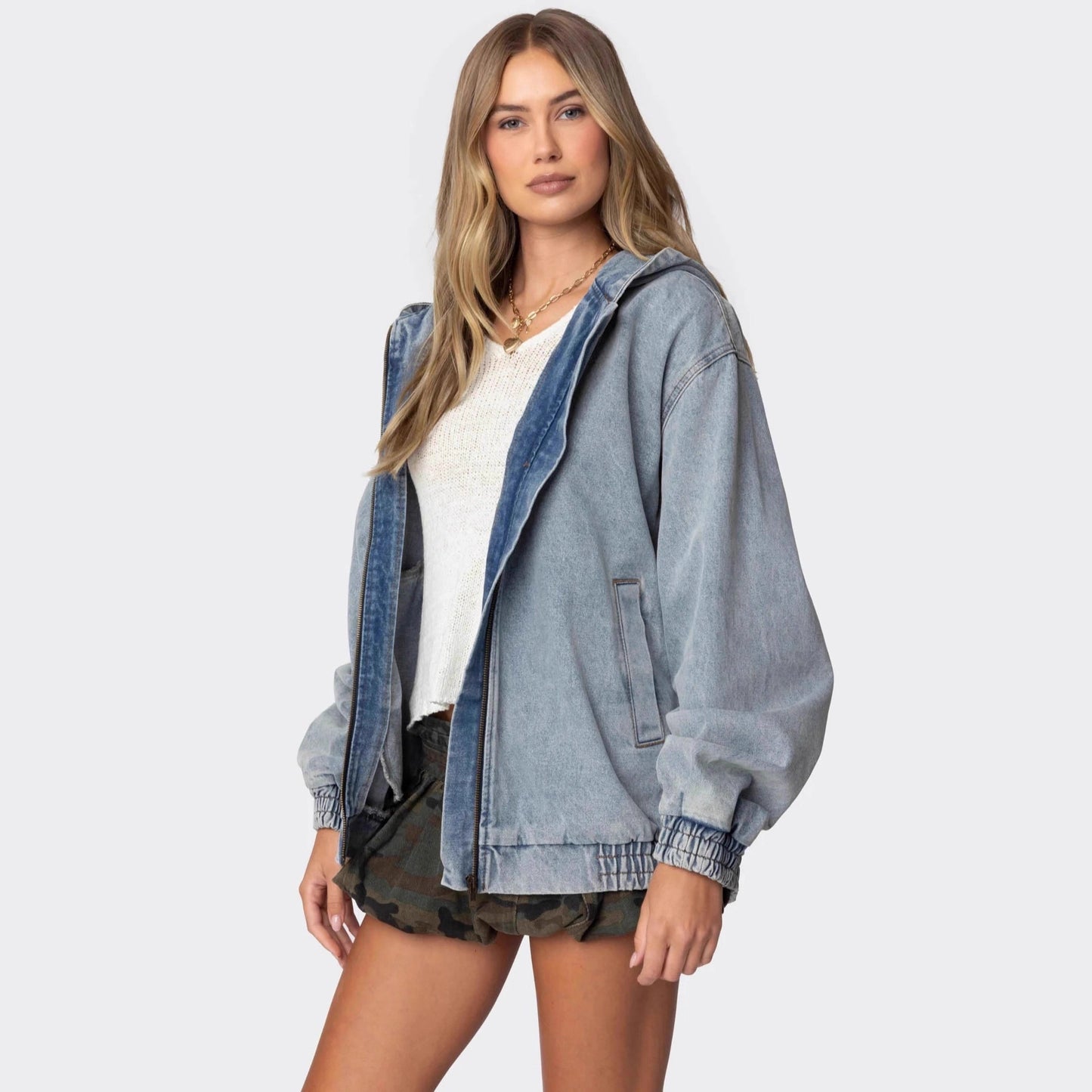 Womens Autumn Loose Versatile Long Denim Jacket