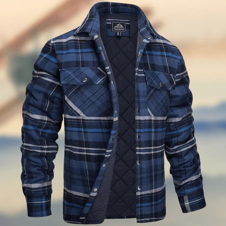 Men's Long Sleeve Lapel Plaid Thickened Shirt Jacket
