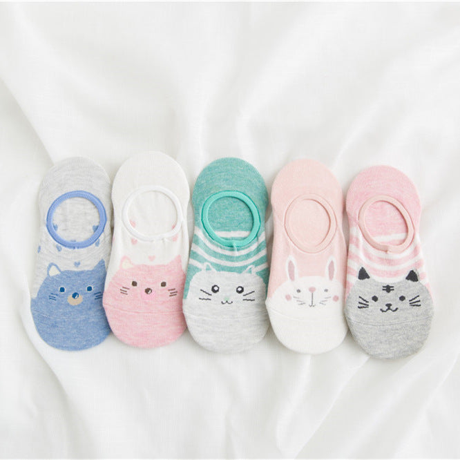 Cartoon Animal Shallow Mouth Invisible Female Boat Socks
