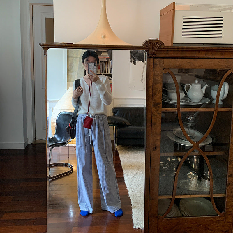 Women's Korean-style Striped Casual Pants Loose Straight Wide Leg