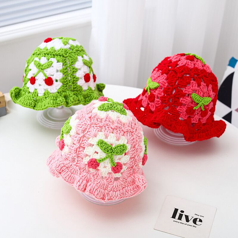 Cherry Hand Knit Sweater Hat Keeps Warm And Fashionable