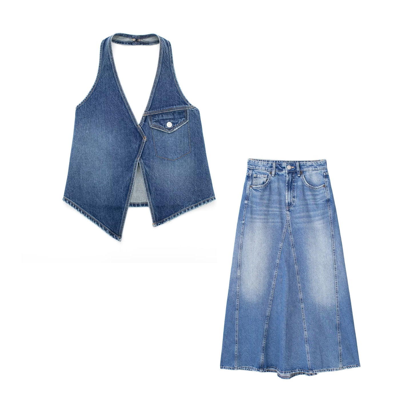Denimtop med krave og midtwaist til kvinder