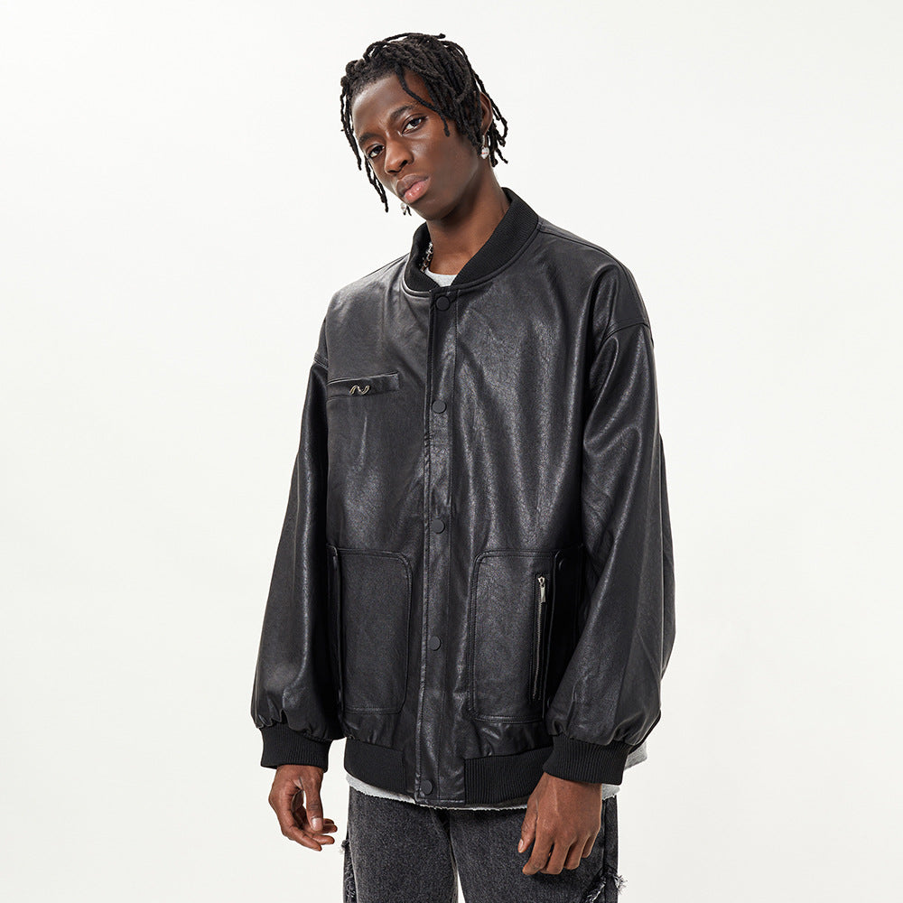 Men's Spring And Autumn Design Sense Motorcycle Clothing Pilot PU Leather Jacket Baseball Uniform