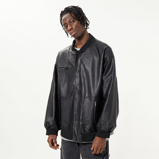 Men's Spring And Autumn Design Sense Motorcycle Clothing Pilot PU Leather Jacket Baseball Uniform
