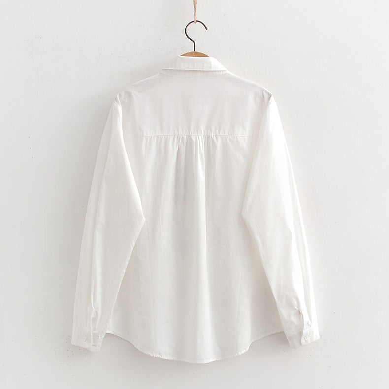 Women's Embroidered Rabbit Radish Shirt With Placket