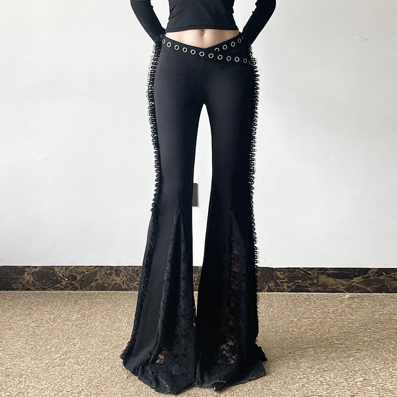 Hot Girl Lace Stitching Drape Bootcut Trousers Female