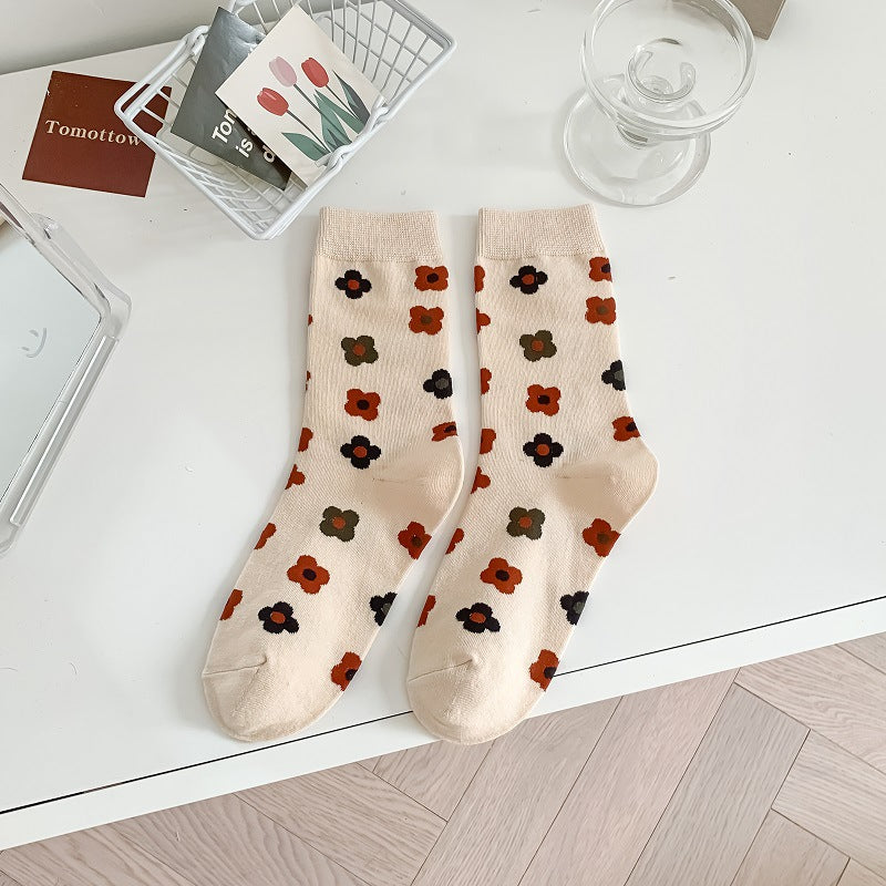 Creative And Fashionable Plaid Flower Tube Cotton Socks