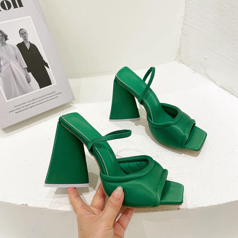 Fashion Triangle Heel Thick Heel Sandals Foreign Trade 41 Square Toe High-heeled Women's Shoes