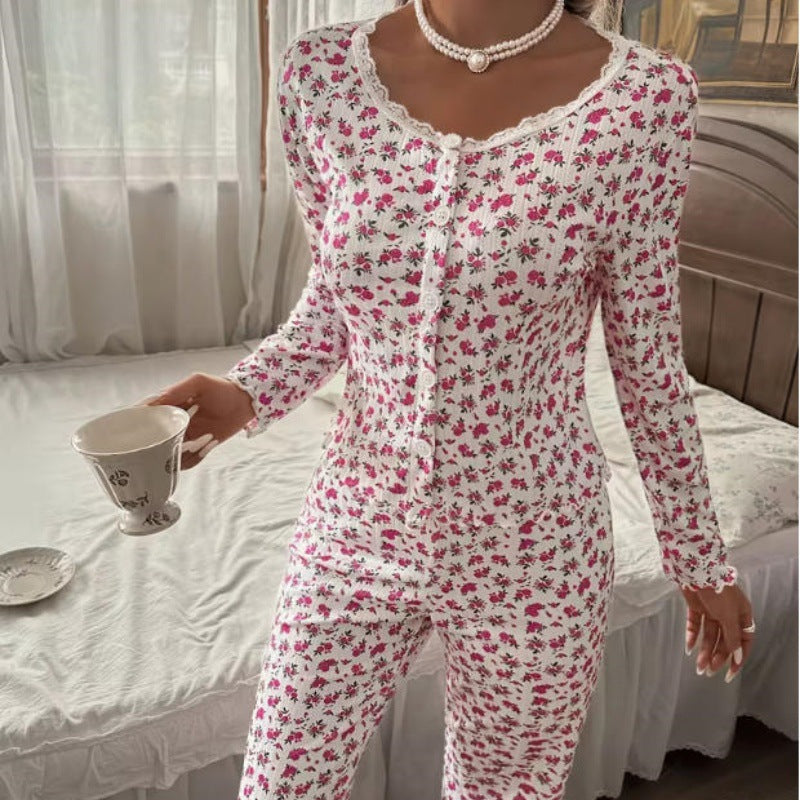 Loungewear-sæt i to dele med blondeprint til kvinder