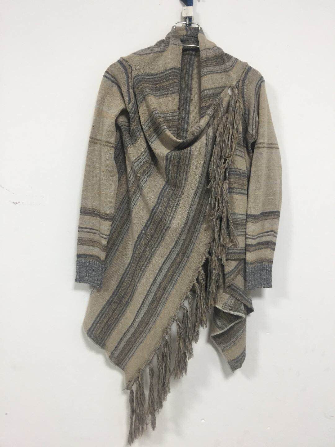 Long Slim Fit Fashion Tassel Stripe Coat Sweater