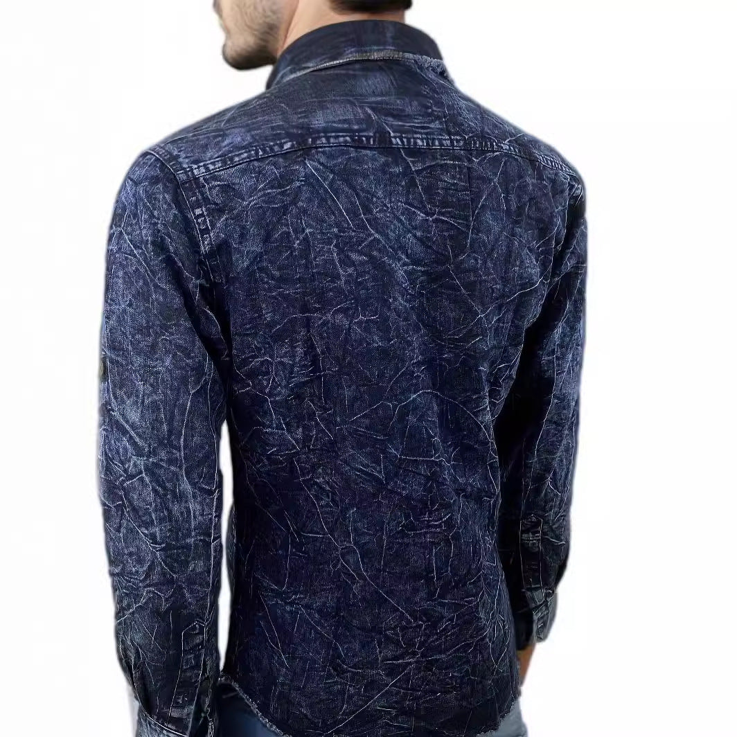 Denimskjorte til mænd med lange ærmer, slim fit