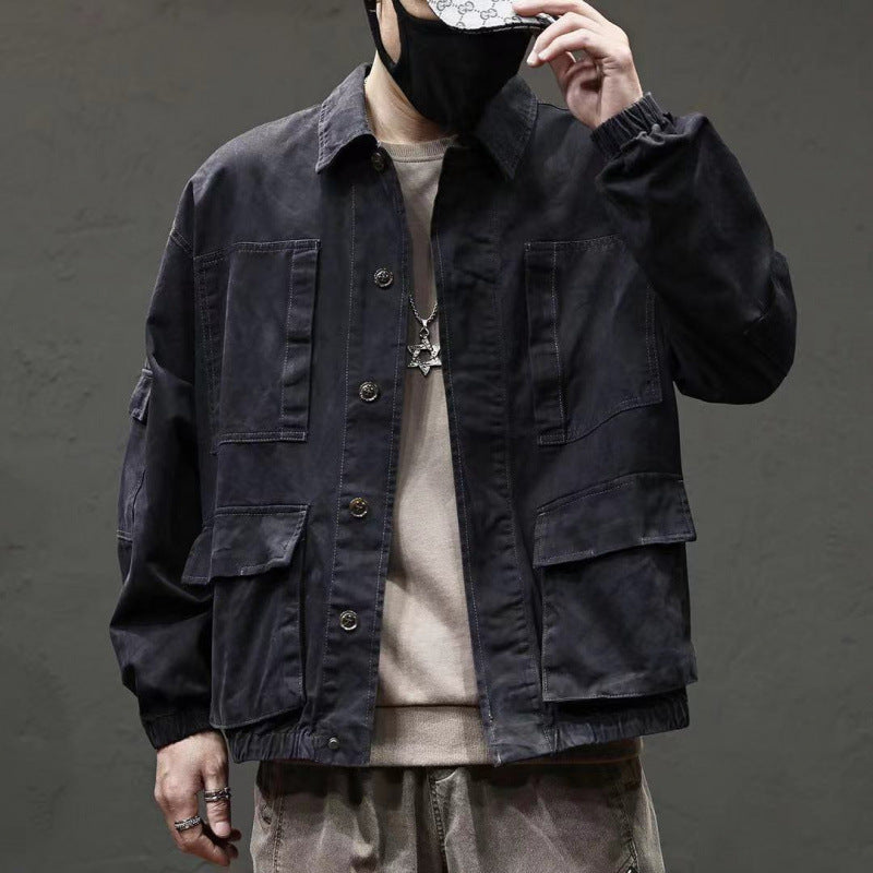 Loose-fitting Trendy Vintage Denim Jacket With Multiple Pockets