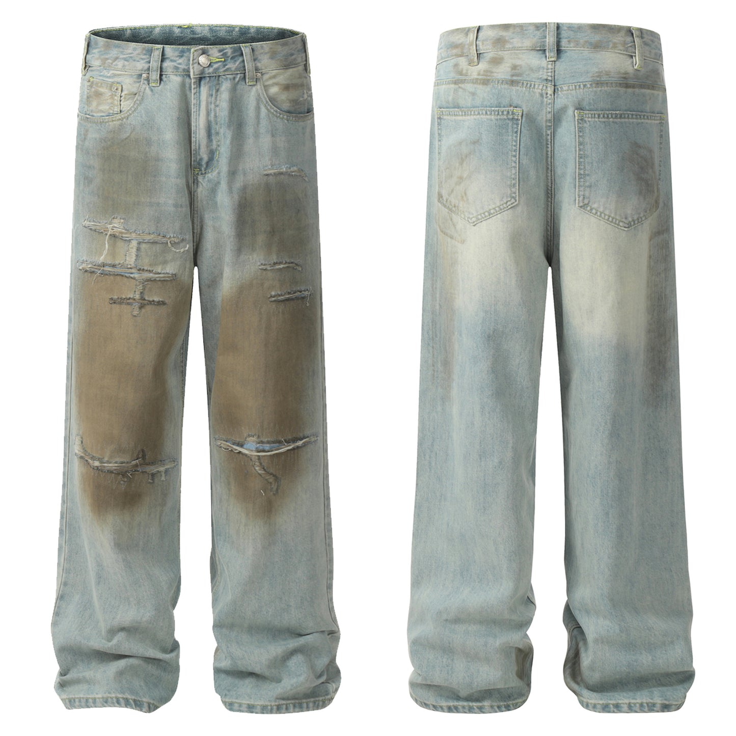 Women's American Retro Worn Design Loose Denim Trousers