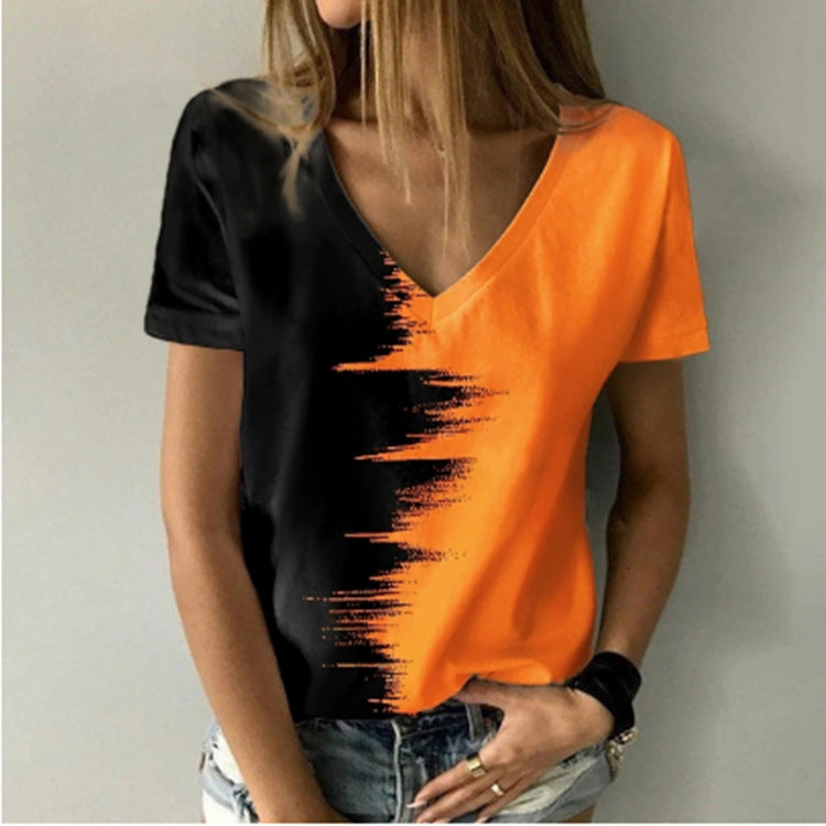 Digital Print V-Neck Short Sleeve T-Shirt