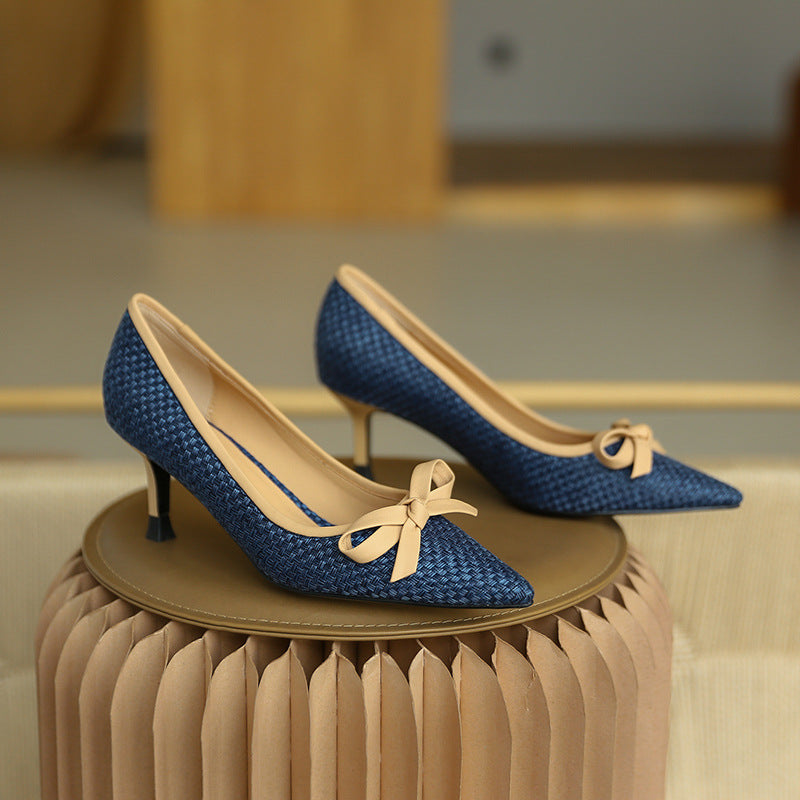 High Heels Leather Shoes Women's New Single Shoes Pointed Toe