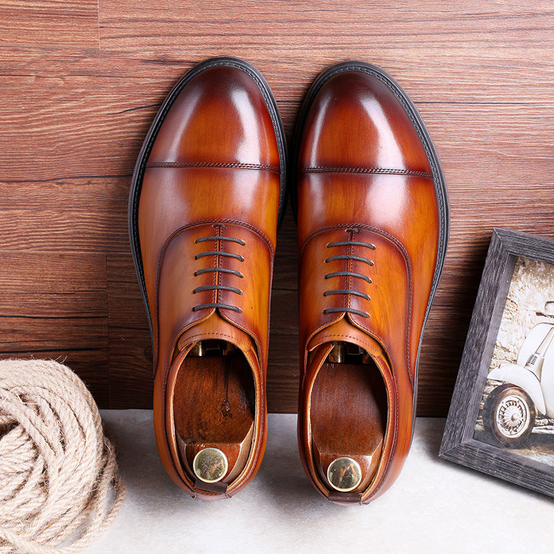 First Layer Cowhide Gradient Upper Lace-up Men's Shoes