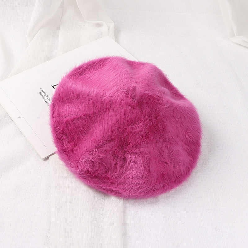 Solid Soft Girl Plush Knitted Artist Hat
