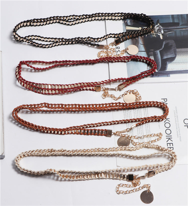 Korean Version Of Wild Metal Braided Waist Chain Double Loop Belt Decoration
