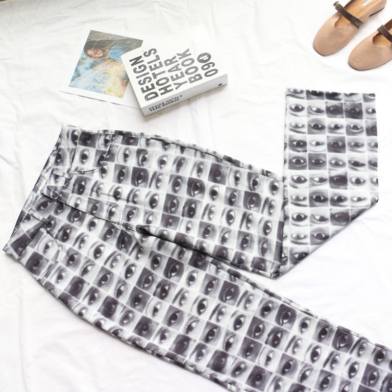 Women's Loose Casual Eye Print High Waist Pants