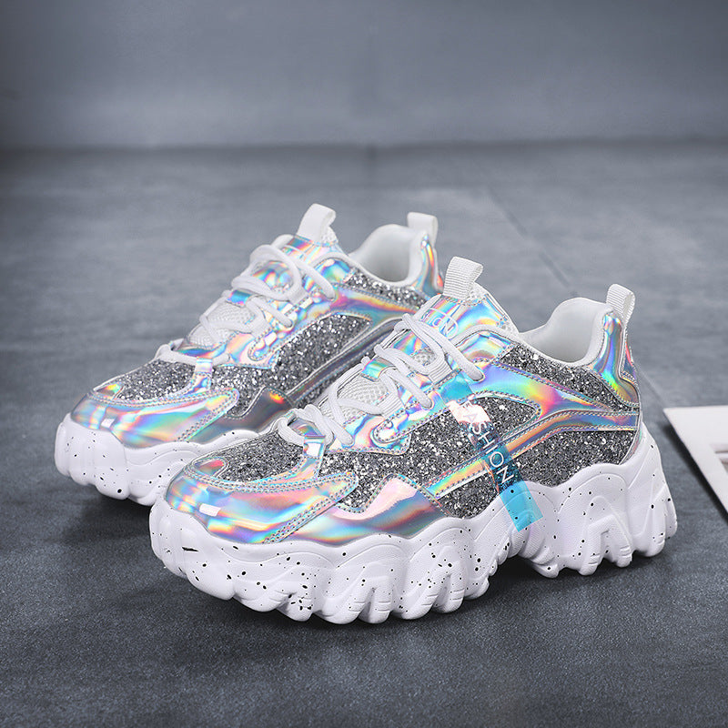 Fashion Sequins Increase Daddy Shoes Platform Casual Sneakers