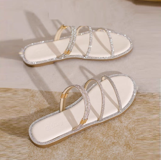 Of Shoes Uses Casual Fashion Outerwear Flat Bottom Rhinestone Sandals