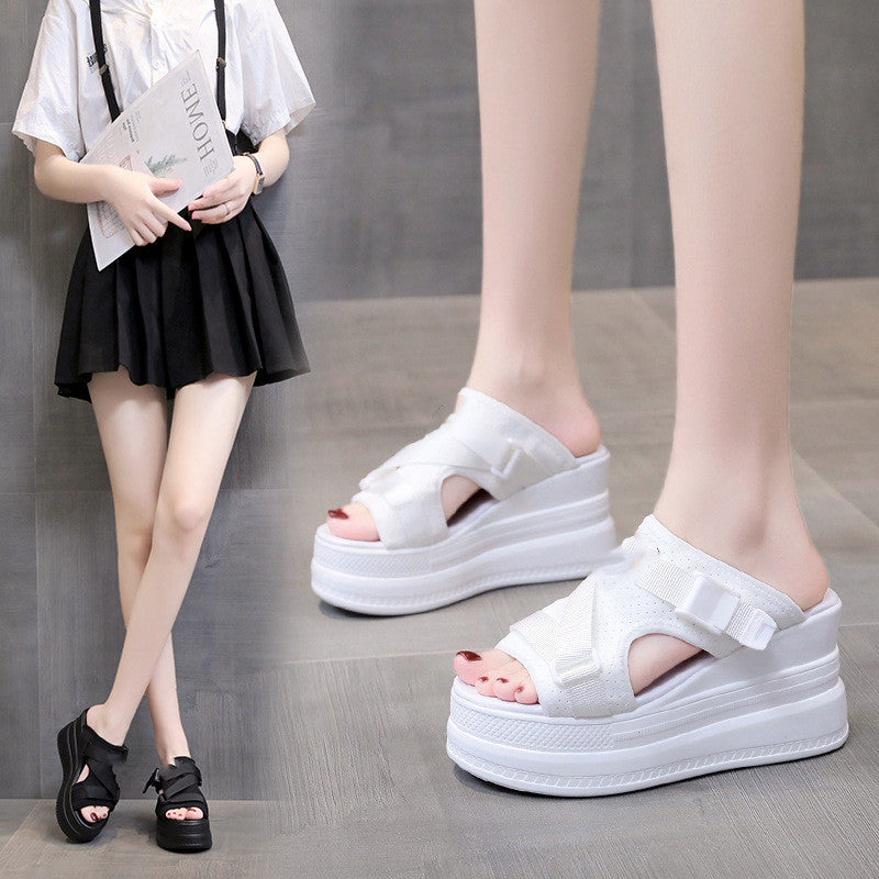 Women's Fashion Thick Bottom Inside High External Slope With Slippers