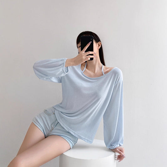 Womens Stylish Breathable Figure-flattering Halter-neck T-shirt
