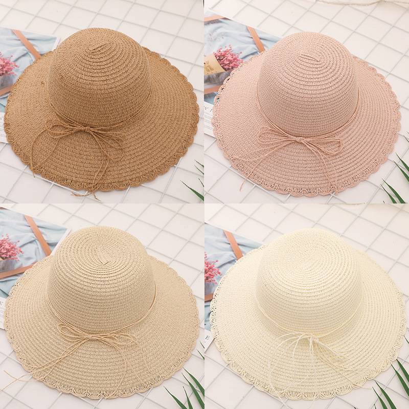 Summer Women's Foldable Lace Butterfly Rope Shade Straw Hat