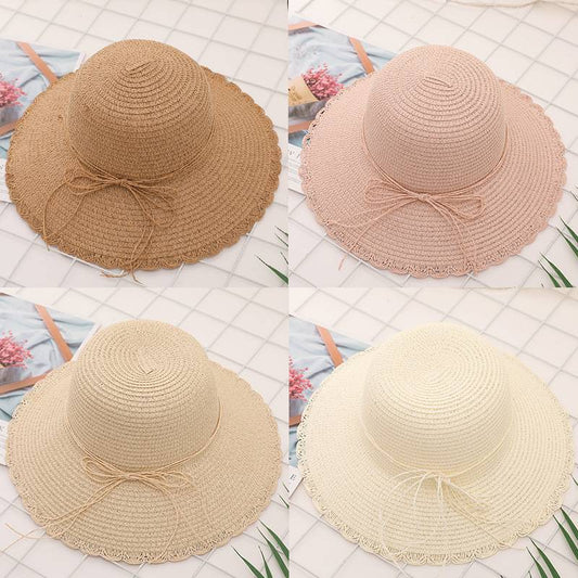 Summer Women's Foldable Lace Butterfly Rope Shade Straw Hat
