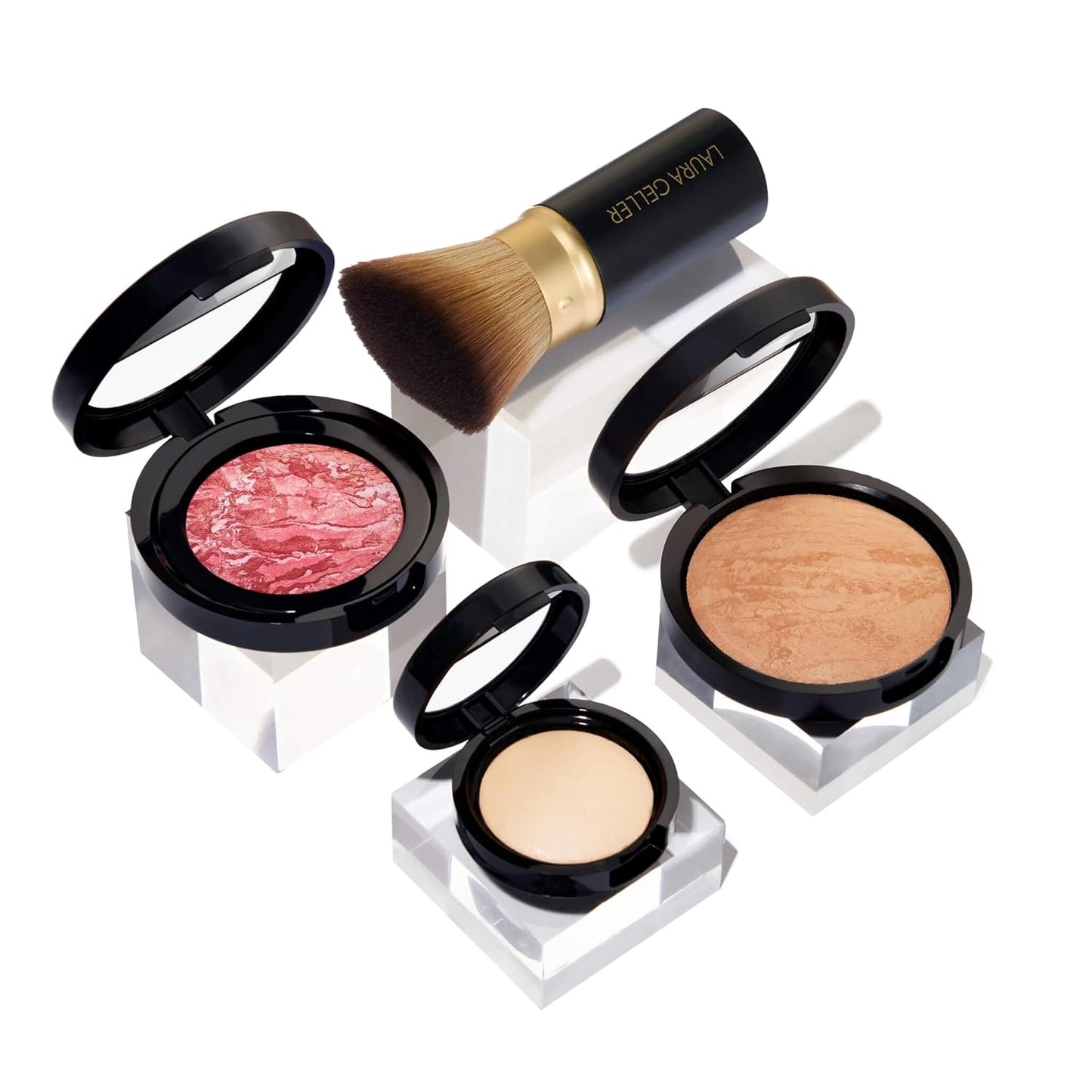 Daily Routine Kit (4 PC): Baked Balance-N-Brighten Foundation, Sand + Retractable Kabuki Brush + Blush-N-Brighten, Tropic Hues + Original Baked Highlighter, French Vanilla