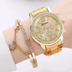 Geneva Watch Herrer Diamantlegering treøjede urværk quartz Herreur Ur