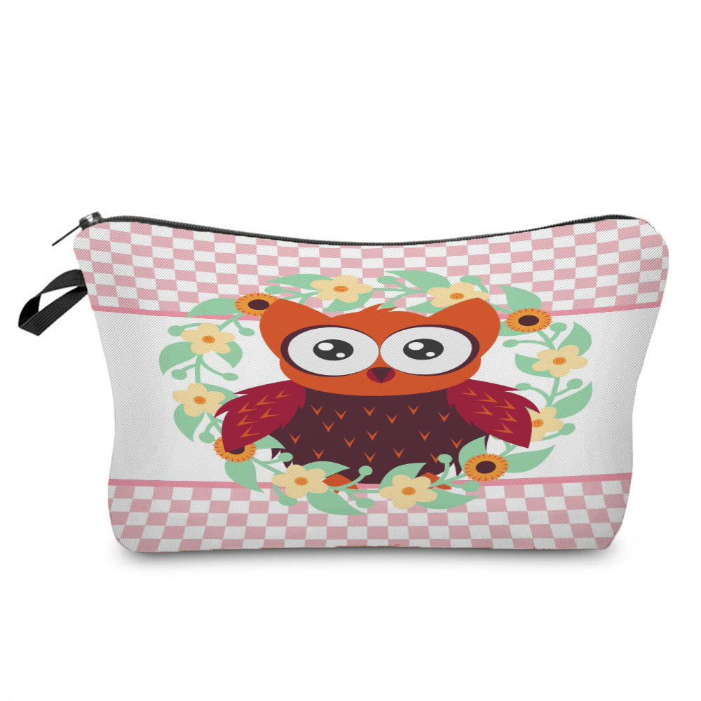 Cartoon Cute Owl Print Cosmetic Bag