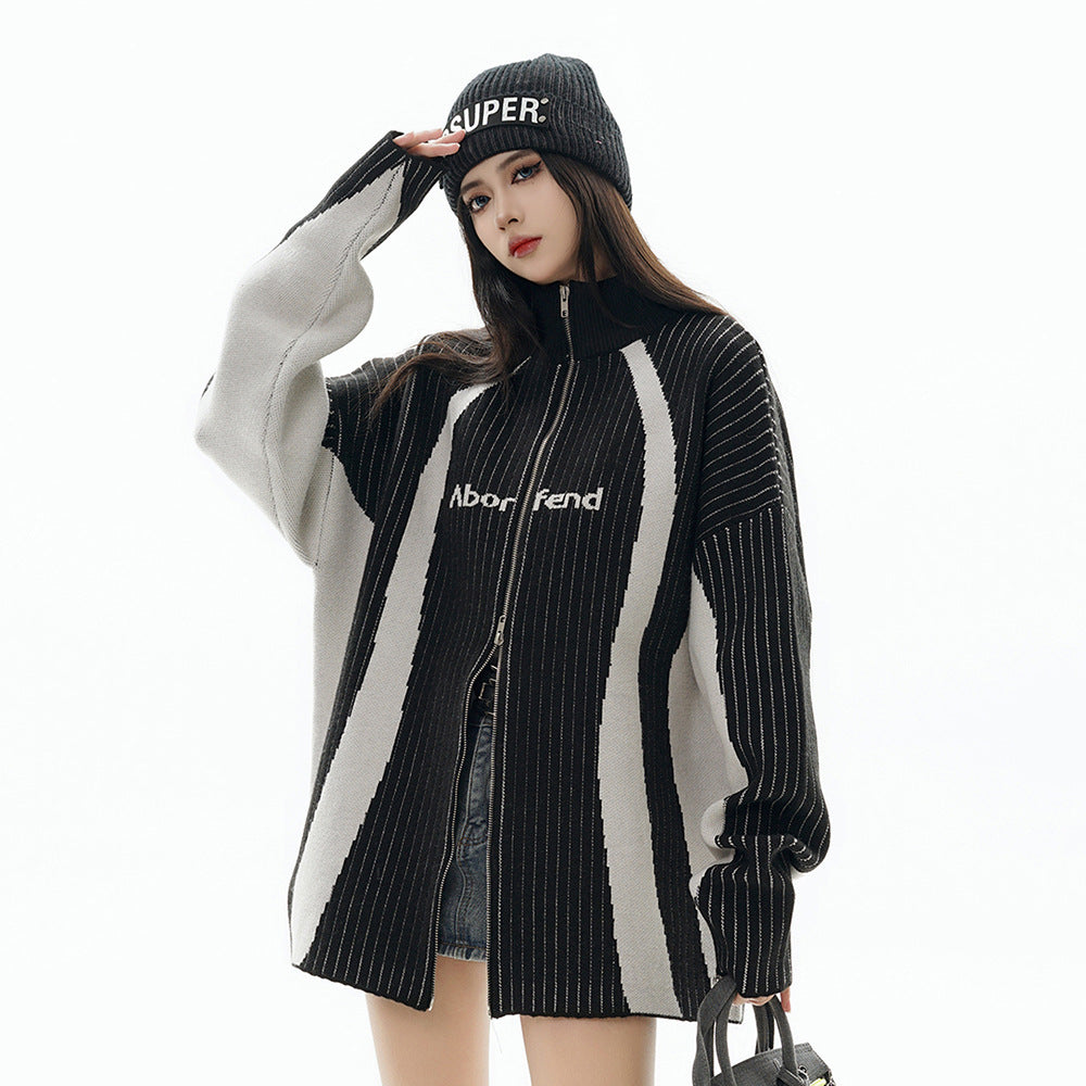 Men's Fashion Stripe Knitted Sweater Coat